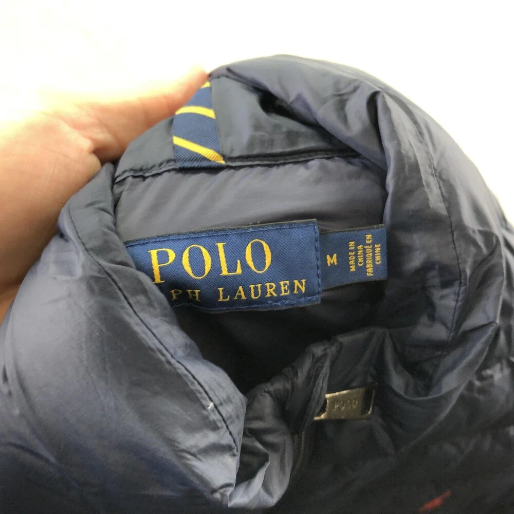 Polo Ralph Lauren Vest Mens Medium Blue Quilted Full Zip Down Puffer Outdoor